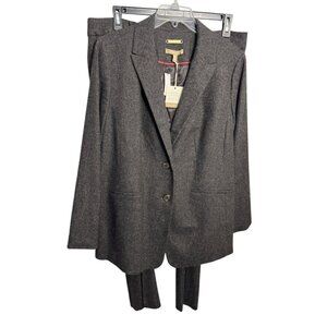 Talbots Womens Woven In Italy Charcoal Wide-Leg Pantsuit 14WP Plus Petite